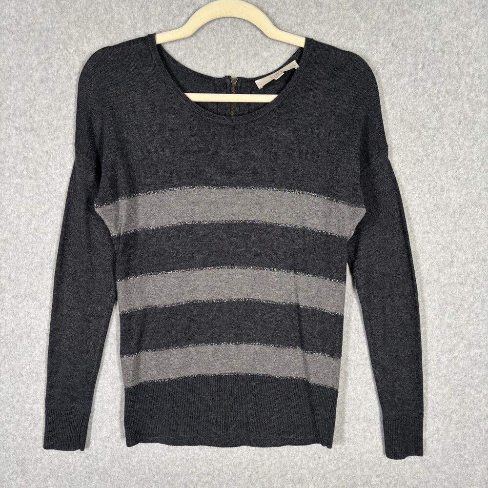 Loft Sweater Womens XS Charcoal Sparkly Striped Academia Thin Petite Career